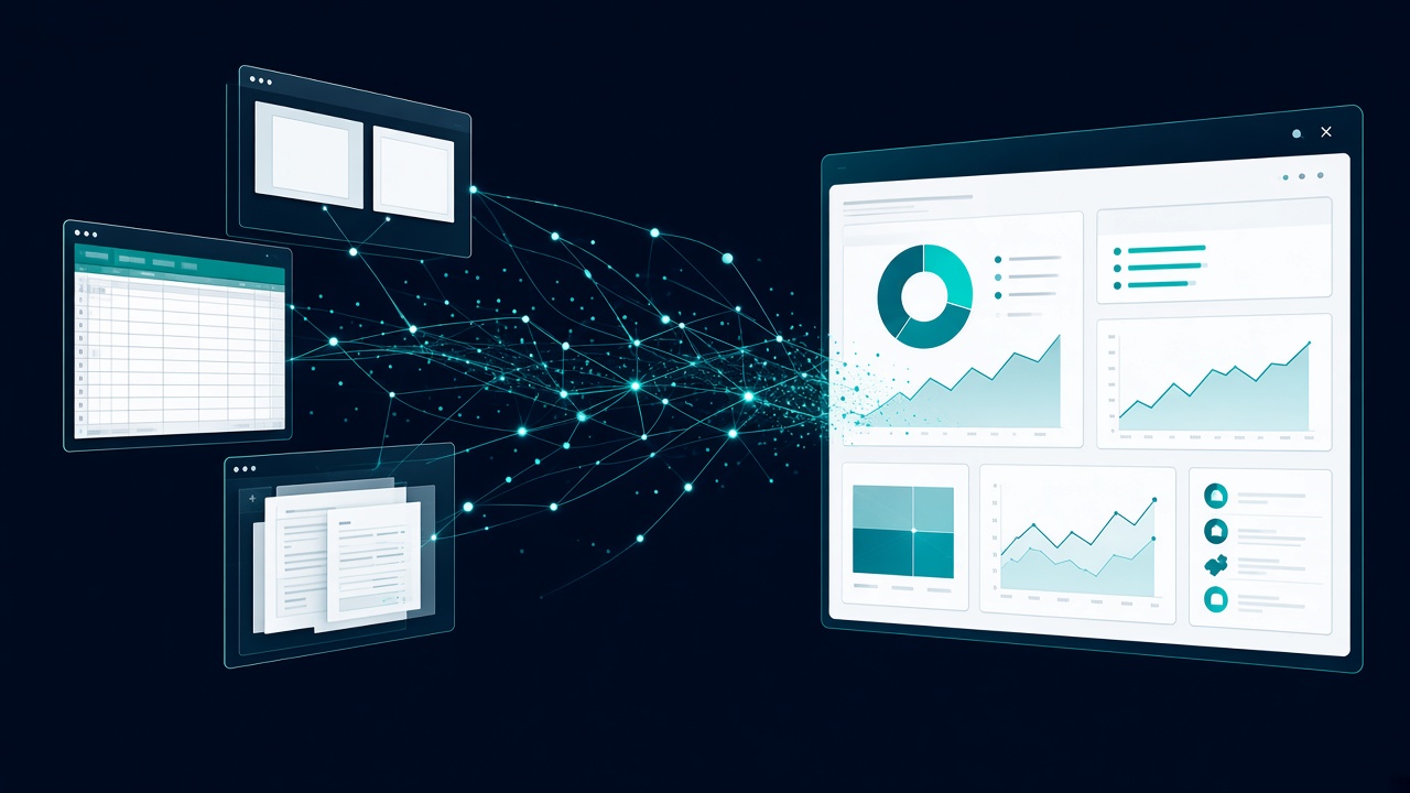 Spreadsheets, separate systems and paper reports connecting into one dashboard